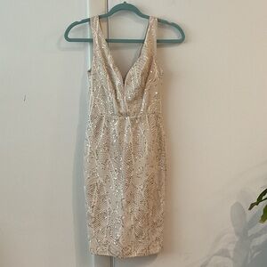 Elegant Gold & Cream Sequin Dress